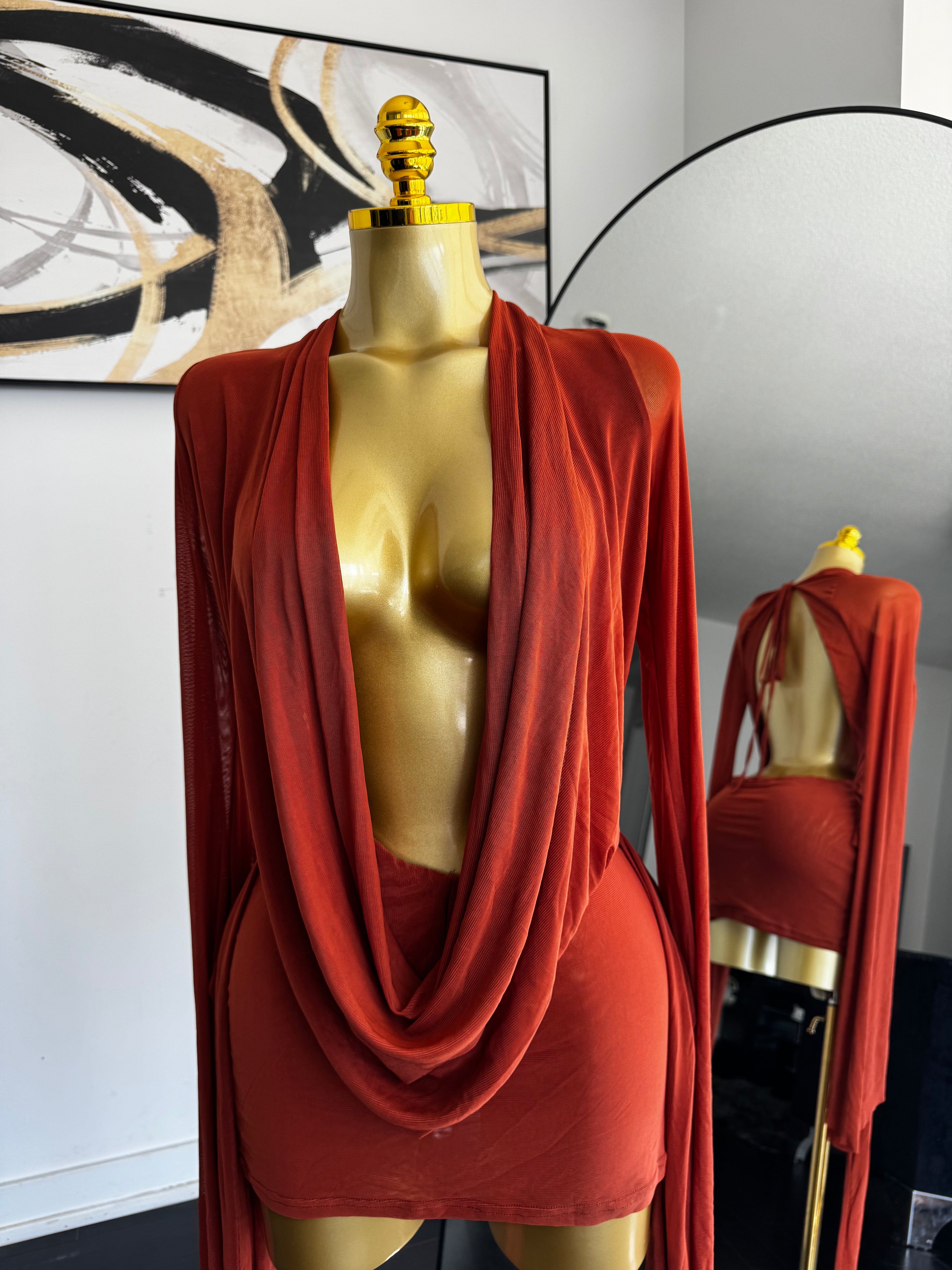 Her Main Attraction Draped Mesh Dress
