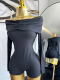 Plain Ruched Off Shoulder Fitted Romper