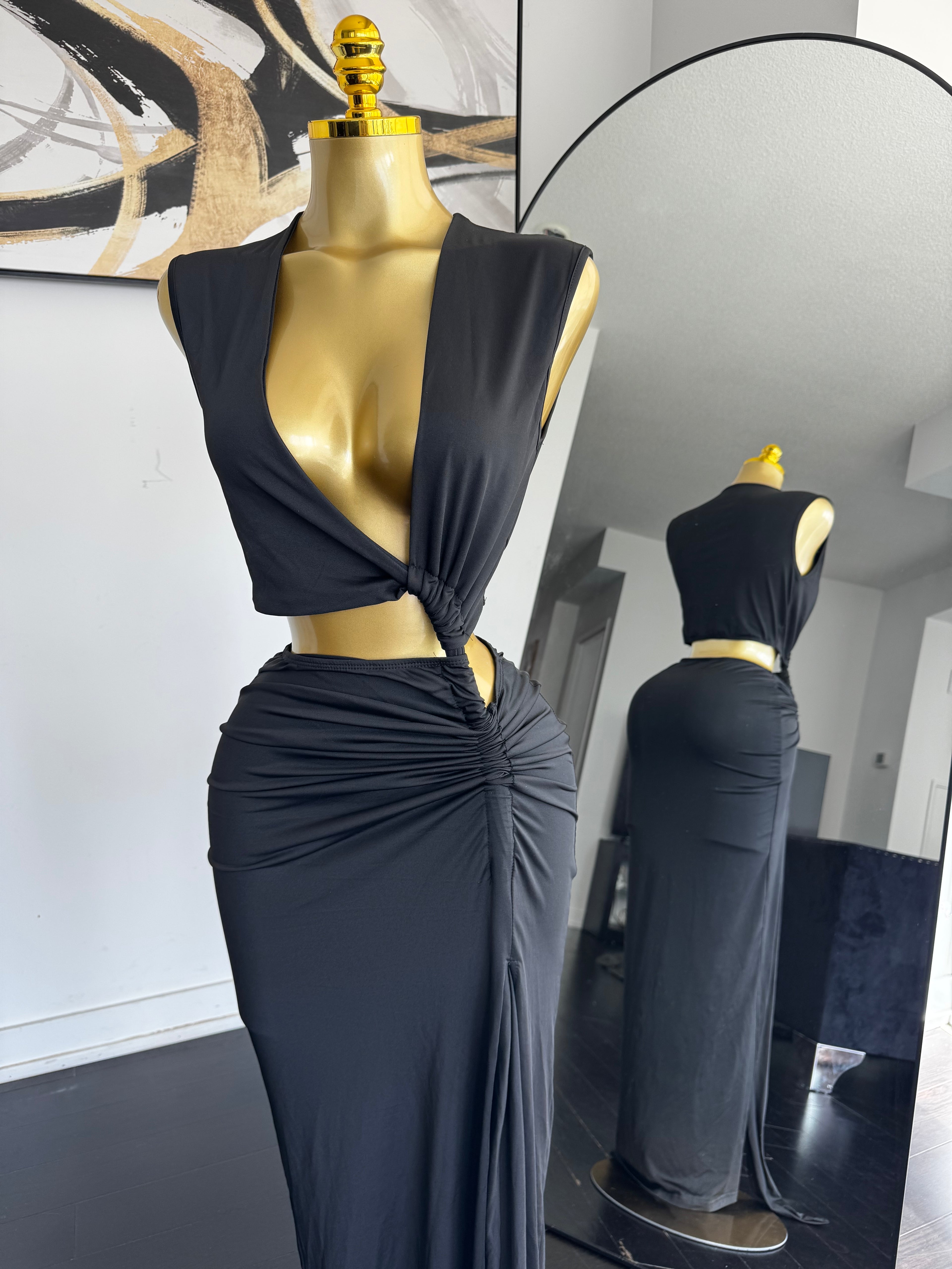 Sexy V Neck Slit Maxi Dress