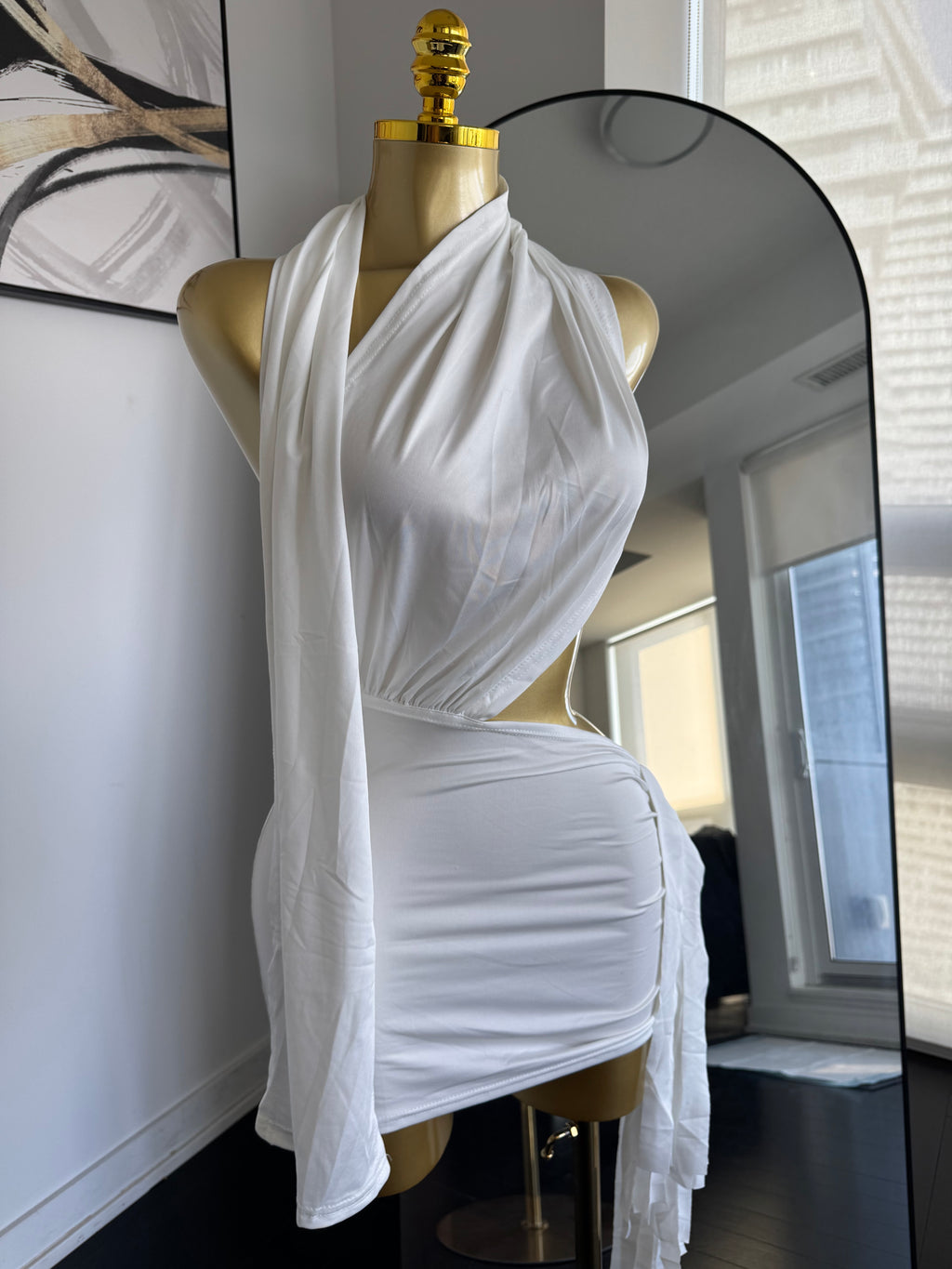 Ivory Luxe Halter Mini Dress