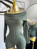 Plain Ruched Off Shoulder Fitted Romper