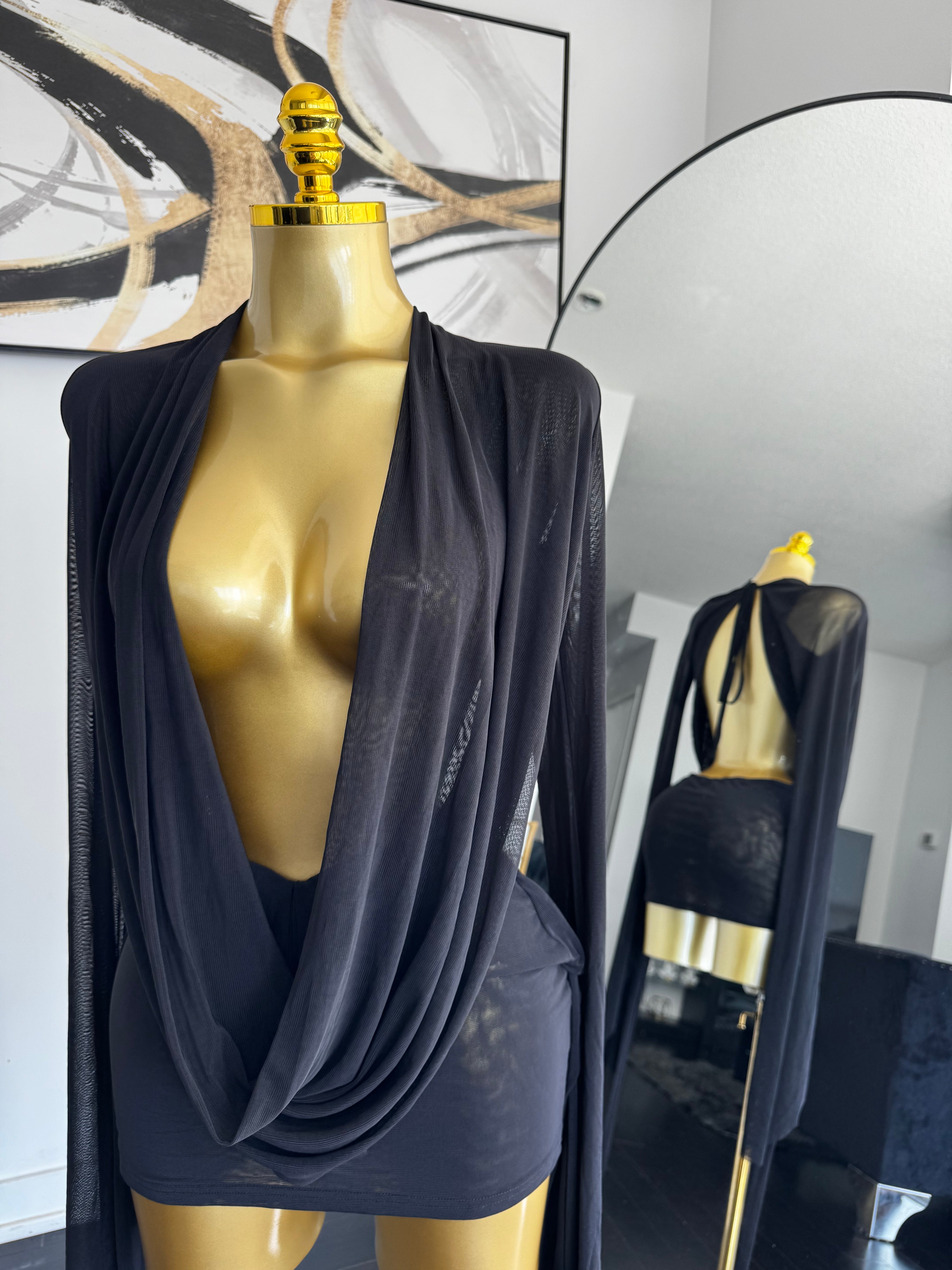 Her Main Attraction Draped Mesh Dress