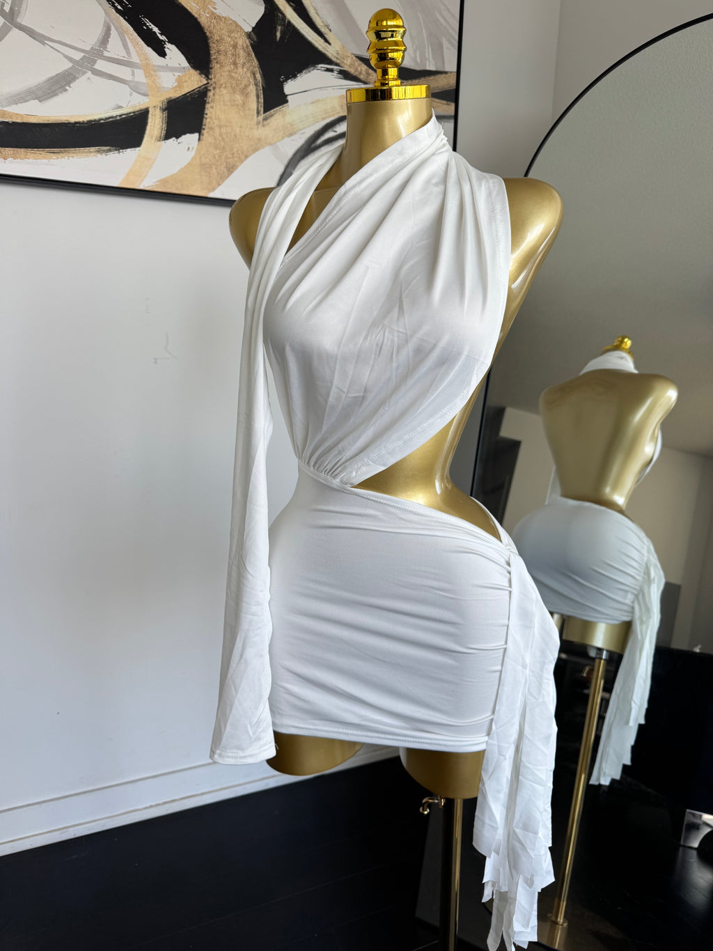 Ivory Luxe Halter Mini Dress