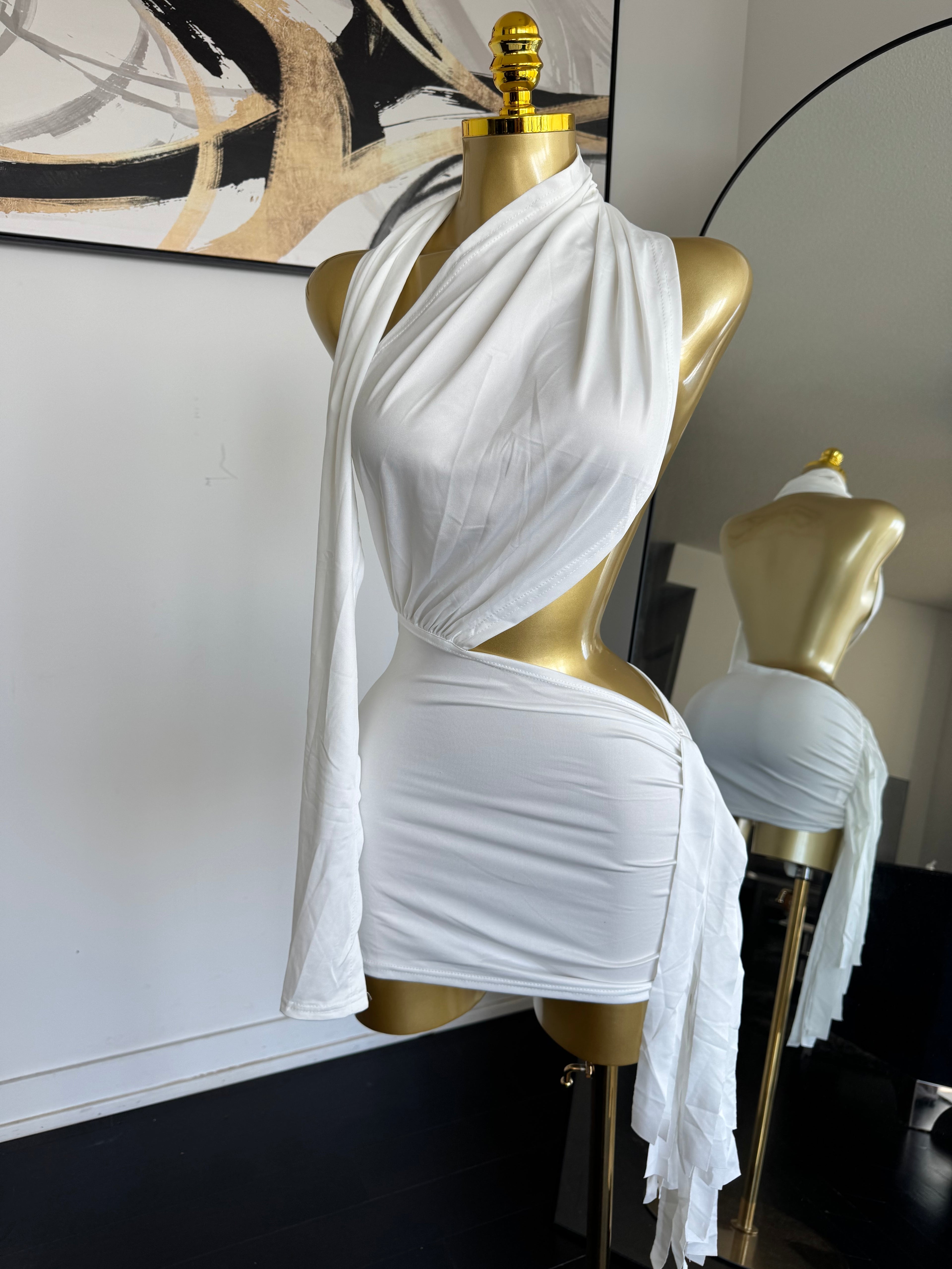 Ivory Luxe Halter Mini Dress