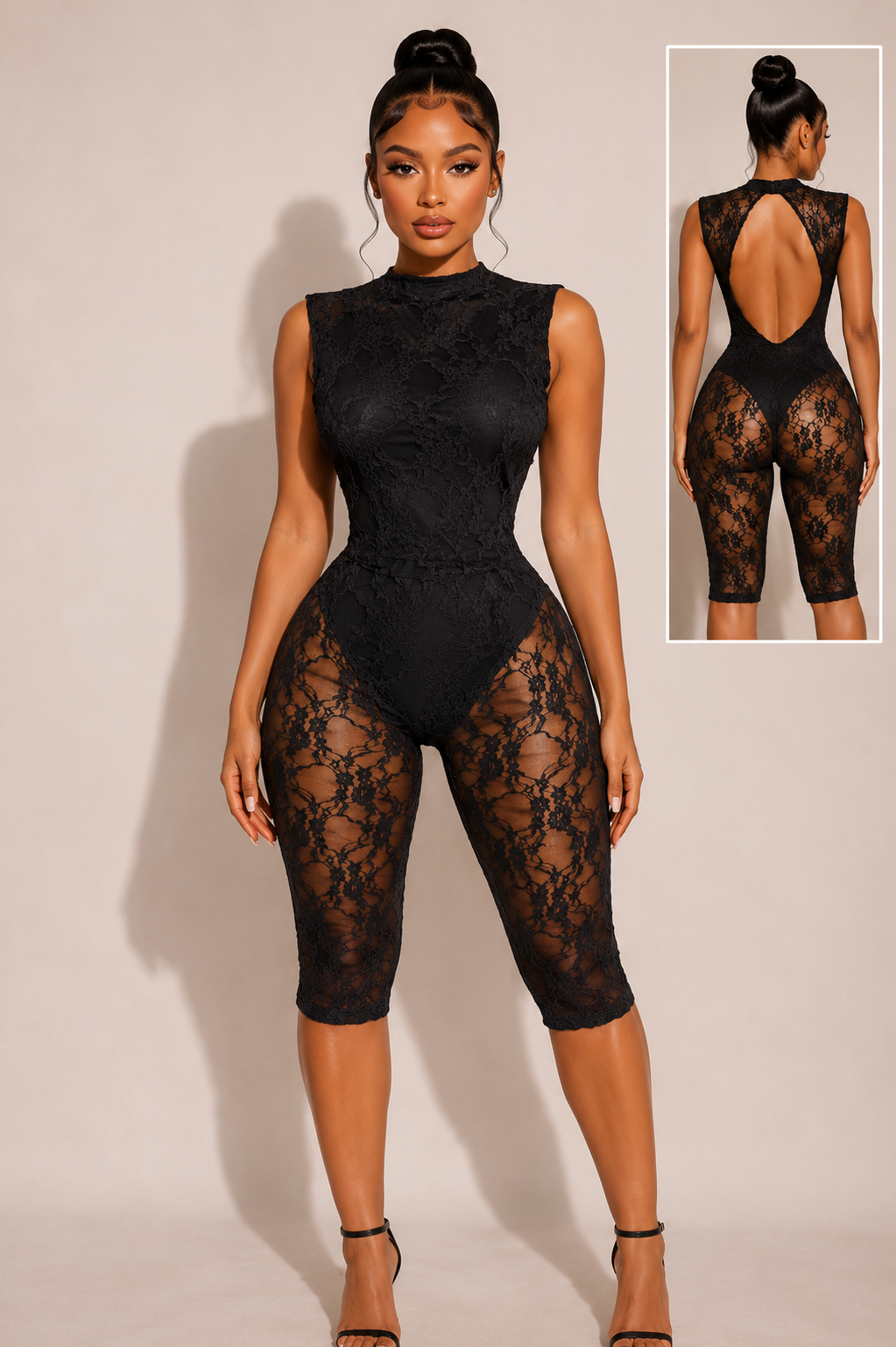Midnight Muse Cheeky Lace Capri Romper