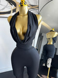 Halter wing neck backless capri romper