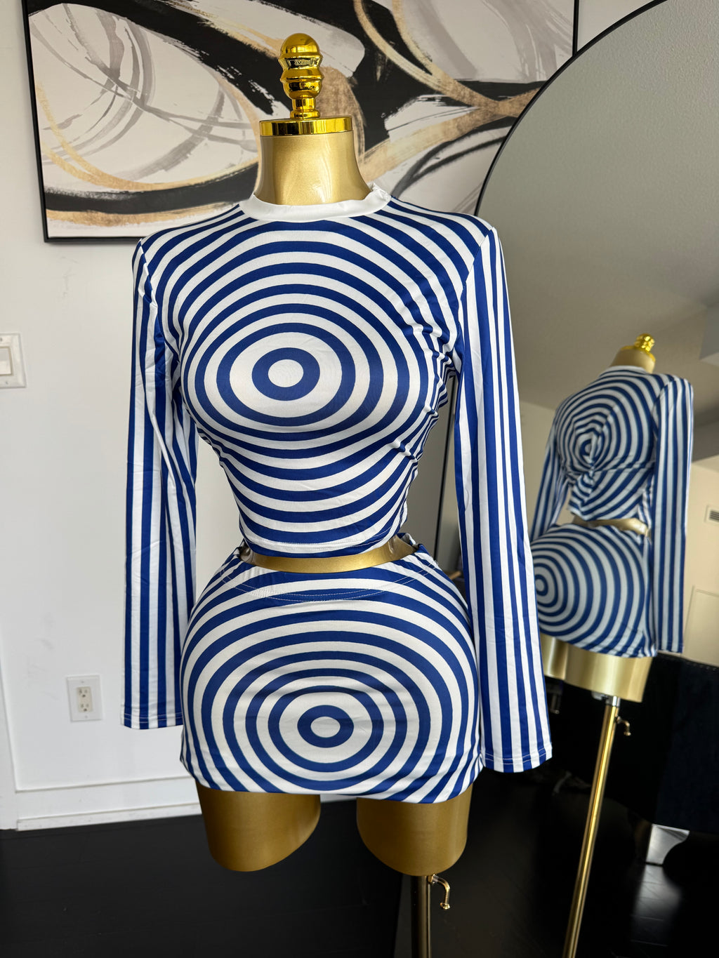 Blue Illusion Two-Piece Skirt Set