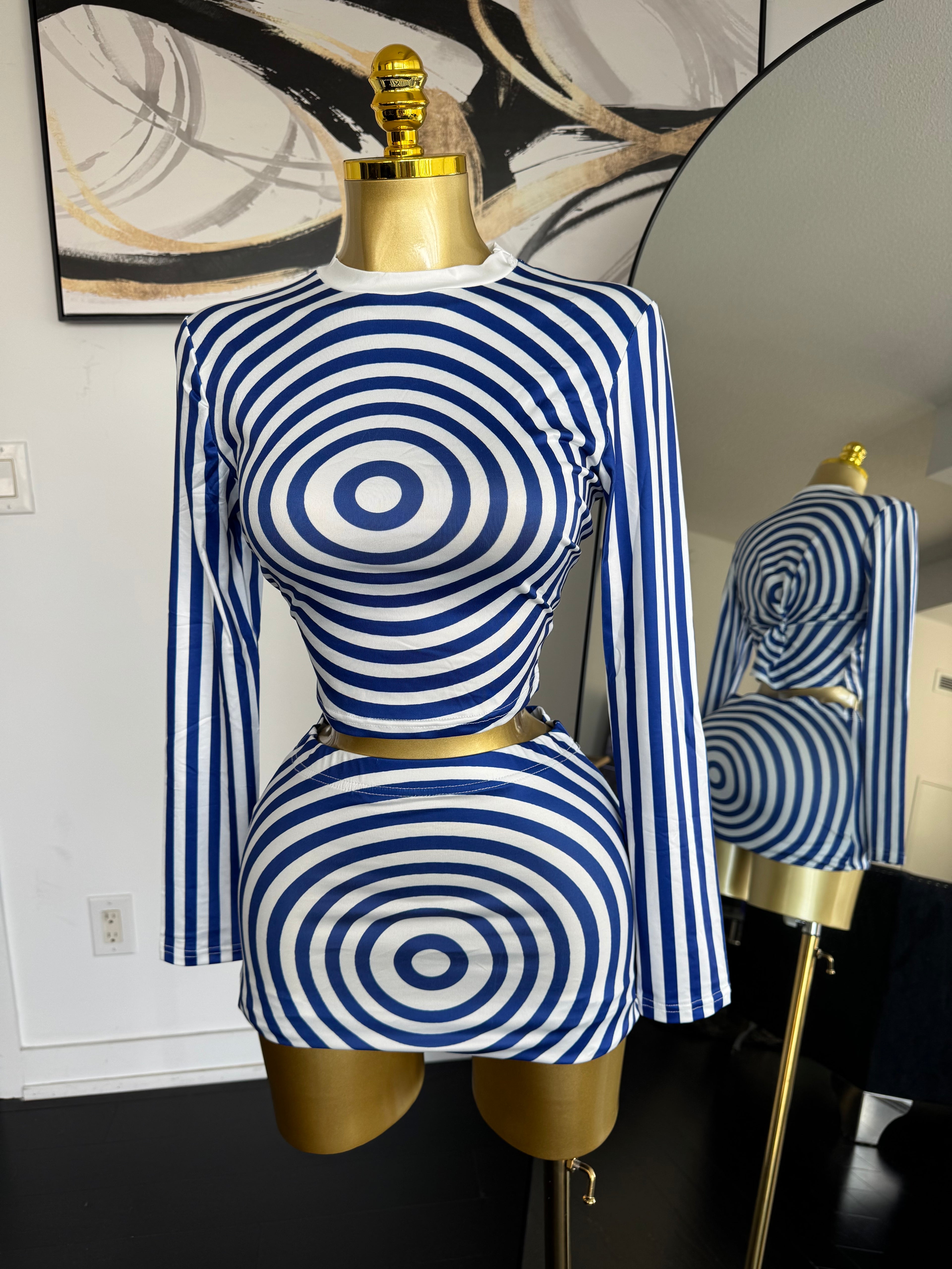 Blue Illusion Two-Piece Skirt Set