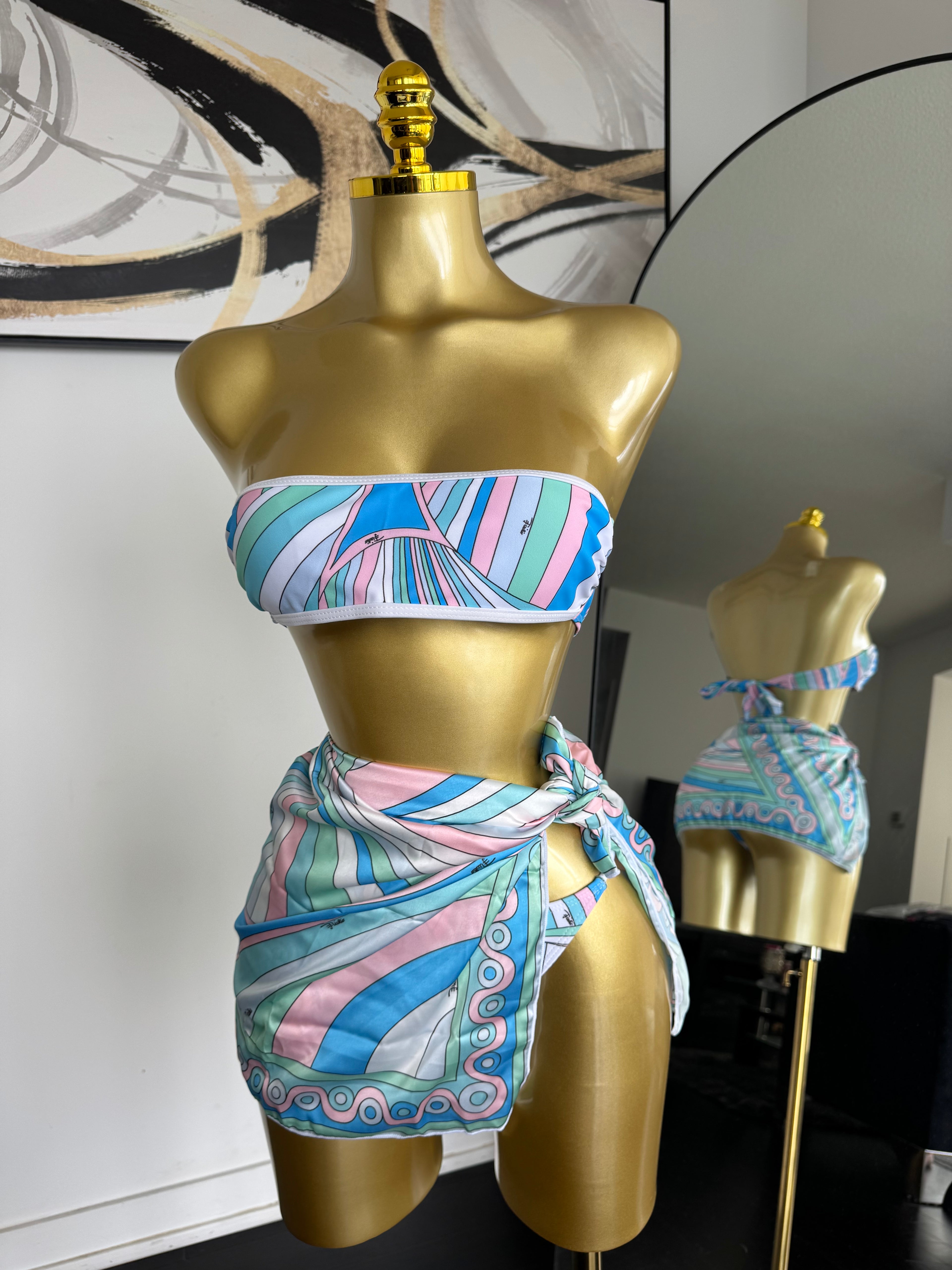 Pastel Waves 3-Piece Bikini Set