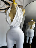 Halter Wing Neck Backless Capri Romper