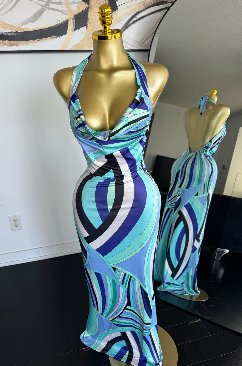Ocean Breeze Halter Maxi Dress