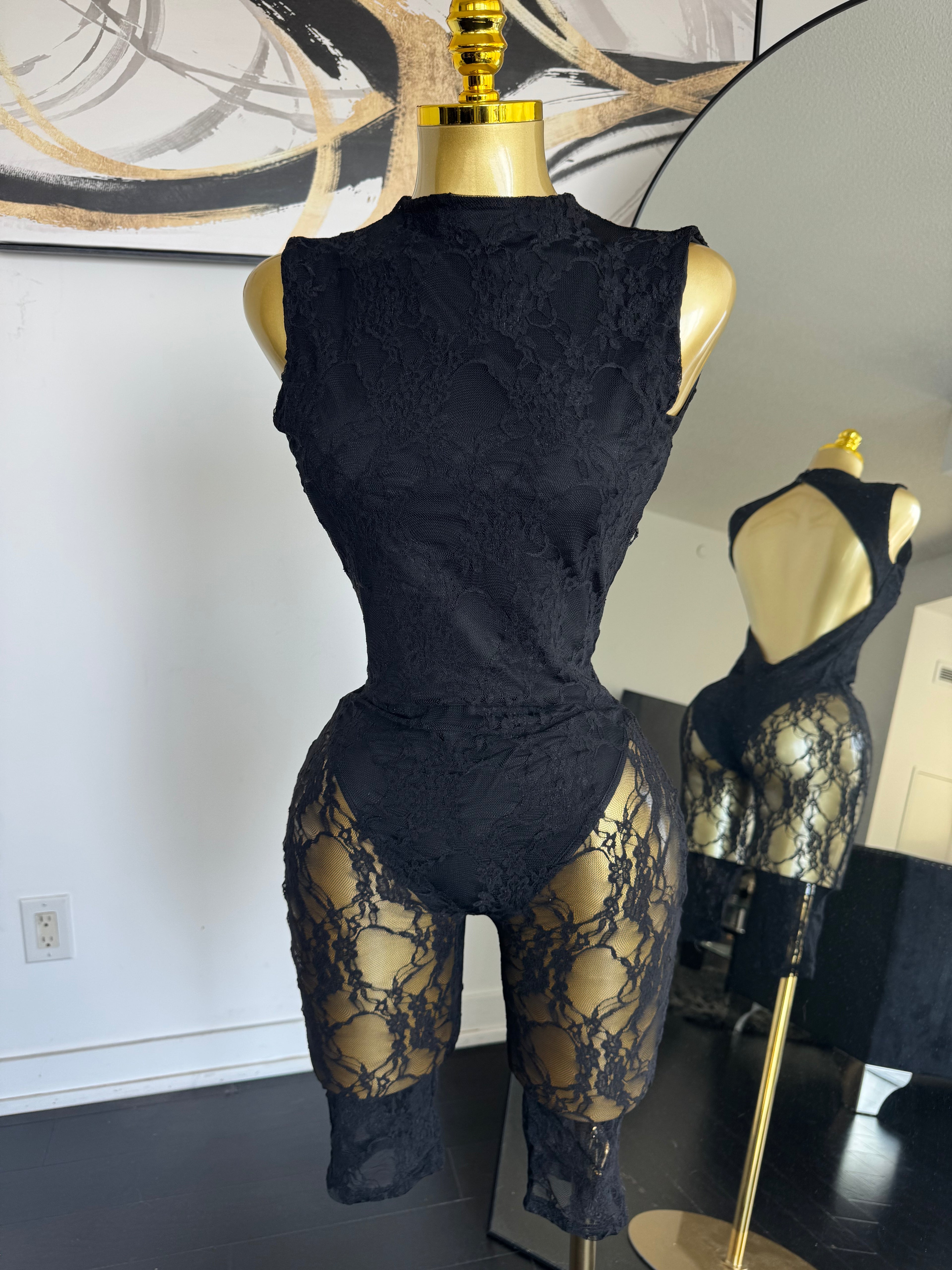 Midnight Muse Lace Capri Romper