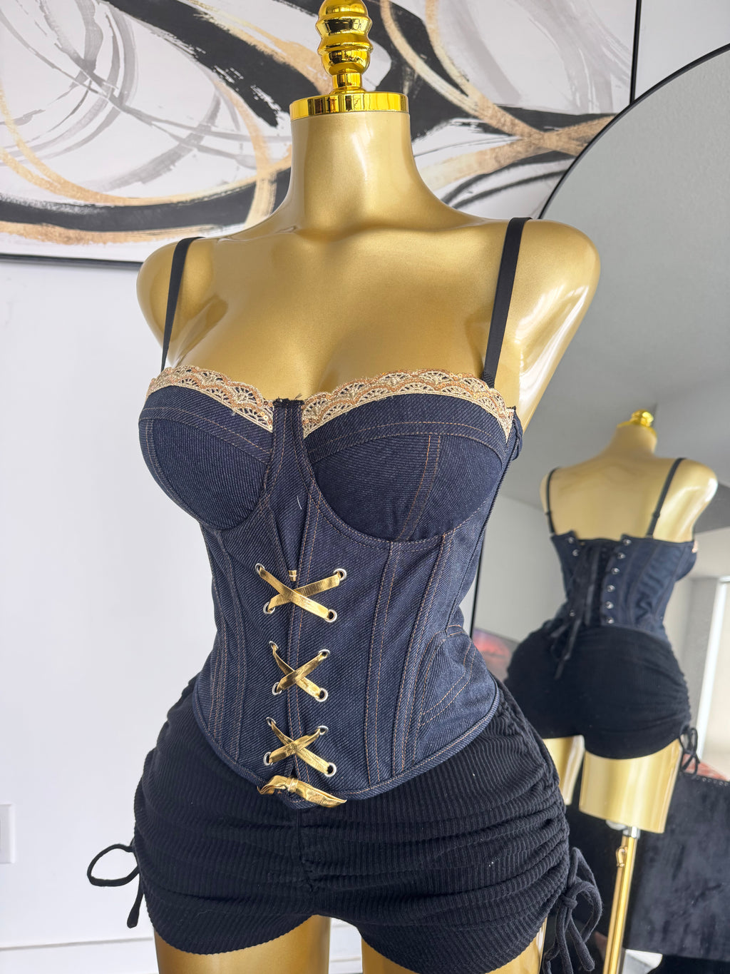 Denim Lace-up Corset Top